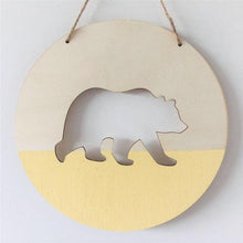 将图片加载到图库查看器，Handmade Hanging Ornaments Positive Slogan Banner Round Polar Bear Animal Statue Figurines Sculpture Wooden Ornaments  Wood Chip Wall Pendant Cardboard For Kids Room Decoration Photo Props
