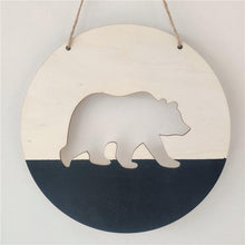 将图片加载到图库查看器，Handmade Hanging Ornaments Positive Slogan Banner Round Polar Bear Animal Statue Figurines Sculpture Wooden Ornaments  Wood Chip Wall Pendant Cardboard For Kids Room Decoration Photo Props
