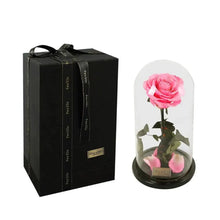 将图片加载到图库查看器，Handmade Preserved Enchanted Rose With Glass Dome on Wood Base - Rose for Christmas ,Valentine's Day
