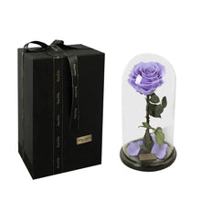 将图片加载到图库查看器，Handmade Preserved Enchanted Rose With Glass Dome on Wood Base - Rose for Christmas ,Valentine's Day
