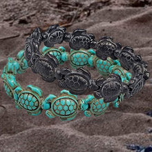 Load image into Gallery viewer, Handmade Turquoise Hawaiian Sea Turtles Bracelet
