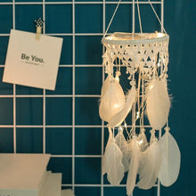 Load image into Gallery viewer, Handmade White Feather Dream Catcher Wind Chimes Hanging Ornaments Ceiling Decor Room Dream Net  Hanging Craft Gift Car Ornament Ribbons Feathers Wrapped Lights For Bedroom Decor Wedding Decorations
