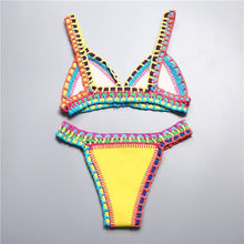 Load image into Gallery viewer, Handmade Women Bikini Crochet Knit Swimwear Halter Patchwork Bathing Suit Women's Swimsuit Strappy Side 2 Piece Bikini Set Triangle Beach Swimwear
