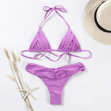 Load image into Gallery viewer, Handwork Bikinis Small Ruffle Swimsuit Vintage Print Swimwear Women Bathing Suit Leopard Patchwork Bikini Set String
