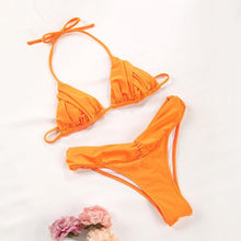 Load image into Gallery viewer, Handwork Bikinis Small Ruffle Swimsuit Vintage Print Swimwear Women Bathing Suit Leopard Patchwork Bikini Set String
