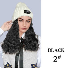 将图片加载到图库查看器，Hat Wig For Women Synthetic Long Wavy Wigs Autumn Winter Fashion  Knitted Cap Hair Wig Hair Extensions Wigs For Black Women Cosplay Wigs For Women
