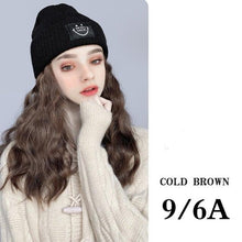 将图片加载到图库查看器，Hat Wig For Women Synthetic Long Wavy Wigs Autumn Winter Fashion  Knitted Cap Hair Wig Hair Extensions Wigs For Black Women Cosplay Wigs For Women
