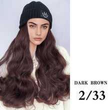 将图片加载到图库查看器，Hat Wig For Women Synthetic Long Wavy Wigs Autumn Winter Fashion  Knitted Cap Hair Wig Hair Extensions Wigs For Black Women Cosplay Wigs For Women
