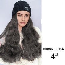 将图片加载到图库查看器，Hat Wig For Women Synthetic Long Wavy Wigs Autumn Winter Fashion  Knitted Cap Hair Wig Hair Extensions Wigs For Black Women Cosplay Wigs For Women
