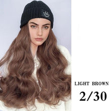 将图片加载到图库查看器，Hat Wig For Women Synthetic Long Wavy Wigs Autumn Winter Fashion  Knitted Cap Hair Wig Hair Extensions Wigs For Black Women Cosplay Wigs For Women
