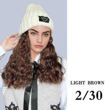 将图片加载到图库查看器，Hat Wig For Women Synthetic Long Wavy Wigs Autumn Winter Fashion  Knitted Cap Hair Wig Hair Extensions Wigs For Black Women Cosplay Wigs For Women
