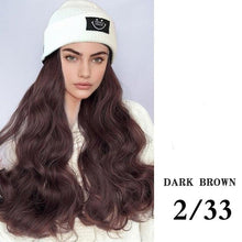 将图片加载到图库查看器，Hat Wig For Women Synthetic Long Wavy Wigs Autumn Winter Fashion  Knitted Cap Hair Wig Hair Extensions Wigs For Black Women Cosplay Wigs For Women
