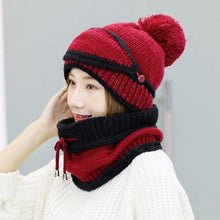将图片加载到图库查看器，Hats Women Winter Knitted Velvet Thick Bib Mask Ear Protector Skellies Beanie Hat Riding Caps Female Warm Wool Cap Outdoor Sport Warm Beanies Hat For Men Knitted Hats Bandana Hiking Camping Kid Beanie Cap Mask Scarf Hat Set Neck Warmer Cap
