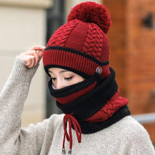 将图片加载到图库查看器，Hats Women Winter Knitted Velvet Thick Bib Mask Ear Protector Skellies Beanie Hat Riding Caps Female Warm Wool Cap Outdoor Sport Warm Beanies Hat For Men Knitted Hats Bandana Hiking Camping Kid Beanie Cap Mask Scarf Hat Set Neck Warmer Cap
