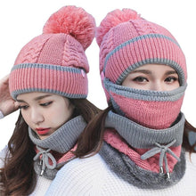 将图片加载到图库查看器，Hats Women Winter Knitted Velvet Thick Bib Mask Ear Protector Skellies Beanie Hat Riding Caps Female Warm Wool Cap Outdoor Sport Warm Beanies Hat For Men Knitted Hats Bandana Hiking Camping Kid Beanie Cap Mask Scarf Hat Set Neck Warmer Cap
