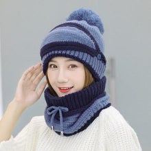 将图片加载到图库查看器，Hats Women Winter Knitted Velvet Thick Bib Mask Ear Protector Skellies Beanie Hat Riding Caps Female Warm Wool Cap Outdoor Sport Warm Beanies Hat For Men Knitted Hats Bandana Hiking Camping Kid Beanie Cap Mask Scarf Hat Set Neck Warmer Cap
