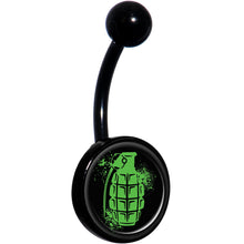 Load image into Gallery viewer, Green Grenade Black Belly Ring
