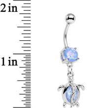 将图片加载到图库查看器，Aqua Faux Opal Clear Gem Beach Turtle Dangle Belly Ring
