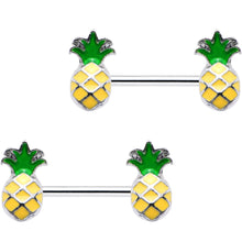 Load image into Gallery viewer, 14G 1/2 Steel Yellow Green Pineapple Barbell Nipple Ring Set
