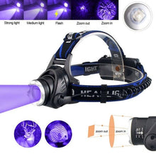 Load image into Gallery viewer, Headlamp Flashlight USB LED Head Rechargeable Light Waterproof Green/Red/UV 395nm Zoomable Headlamp Flashlight Light Outdoor   Waterproof Headlight Led Head Lamp 3 Modes Torch For Camping Hiking Fishing

