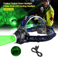 Load image into Gallery viewer, Headlamp Flashlight USB LED Head Rechargeable Light Waterproof Green/Red/UV 395nm Zoomable Headlamp Flashlight Light Outdoor   Waterproof Headlight Led Head Lamp 3 Modes Torch For Camping Hiking Fishing
