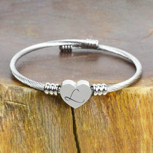 将图片加载到图库查看器，Heart Cable Initial Bracelet Hypoallergenic and Adjustable
