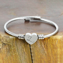 将图片加载到图库查看器，Heart Cable Initial Bracelet Hypoallergenic and Adjustable
