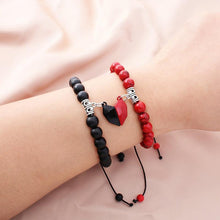 将图片加载到图库查看器，Heart Magnet Couple Bracelet Pendant Jewelry Lucky Knitting Rope Bracelets Couples Bracelets Adjustable Bracelet Love Magnetic Bracelet Relationship Bracelet Natural Stone Beads Bracelet For Boyfriend Girlfriend
