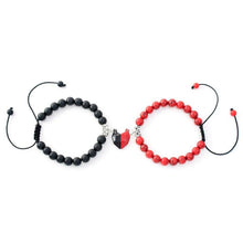 将图片加载到图库查看器，Heart Magnet Couple Bracelet Pendant Jewelry Lucky Knitting Rope Bracelets Couples Bracelets Adjustable Bracelet Love Magnetic Bracelet Relationship Bracelet Natural Stone Beads Bracelet For Boyfriend Girlfriend
