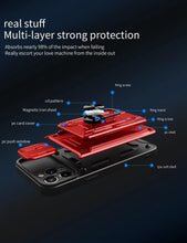 将图片加载到图库查看器，Heavy Duty Armor Case Card Pocket for iPhone 11 Pro 7 8 Plus Magnetic Phone Holder Cover Slide Lens Protection Design Card Holder Slot With Rotating Ring Armor Bumper Shockproof Case
