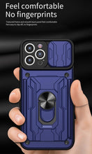 将图片加载到图库查看器，Heavy Duty Armor Case Card Pocket for iPhone 11 Pro 7 8 Plus Magnetic Phone Holder Cover Slide Lens Protection Design Card Holder Slot With Rotating Ring Armor Bumper Shockproof Case
