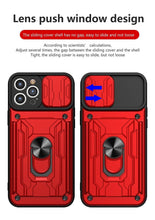 将图片加载到图库查看器，Heavy Duty Armor Case Card Pocket for iPhone 11 Pro 7 8 Plus Magnetic Phone Holder Cover Slide Lens Protection Design Card Holder Slot With Rotating Ring Armor Bumper Shockproof Case
