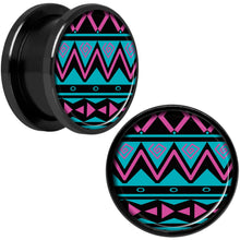 将图片加载到图库查看器，Pink Teal Tribal Print Black Anodized Screw Fit Plug Set 5/8
