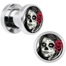 Load image into Gallery viewer, Katrina Sugar Skull with Rose Flower Steel Screw Fit Plug Set 2G
