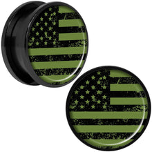 Load image into Gallery viewer, Green American Flag Black Anodized Screw Fit Plug Set  5mm to 20mm
