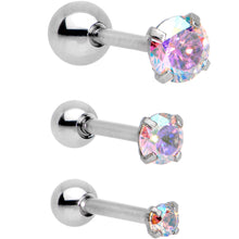 Load image into Gallery viewer, 18G 5/16 Aurora CZ Gem Tragus Cartilage Earring 3 Pack Set
