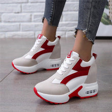Load image into Gallery viewer, High Heel Womens Sneakers Shoes Red Black Air Cushion Casual Shoes Women Sneakers Modern Shoes Classic Athletic Sports Walking Shoes With Lace Up Platform Leather Trainers
