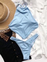 Load image into Gallery viewer, High Neck Swimwear Women Bikini Tied Top Swimsuit Female Brazilian Bikini Set Bathing Suit Swim Women's Bikini Set High Waist  Scoop Collar Padded Swimsuit
