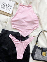 Load image into Gallery viewer, High Neck Swimwear Women Bikini Tied Top Swimsuit Female Brazilian Bikini Set Bathing Suit Swim Women's Bikini Set High Waist  Scoop Collar Padded Swimsuit
