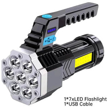 将图片加载到图库查看器，COB 7 LED Handheld Flashlight - Rechargeable, Portable, and Water-Resistant with USB Charging
