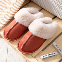 Load image into Gallery viewer, High Quality Cow Suede Leather Plush Fur Lined Women Winter Slippers Home Half Casual Shoes Flats Waterproof Memory Foam House Shoes Slipper With Fuzzy Plush Design
