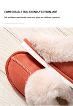 Load image into Gallery viewer, High Quality Cow Suede Leather Plush Fur Lined Women Winter Slippers Home Half Casual Shoes Flats Waterproof Memory Foam House Shoes Slipper With Fuzzy Plush Design
