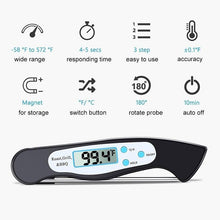 将图片加载到图库查看器，High Quality Foldable Food Thermometer Probe Digital BBQ Meat Kitchen Thermometer  Instant Read Meat Thermometer With 4.6” Folding Probe Backlight &amp; Calibration Function For Cooking Food Candy BBQ Grill Liquids Beef Liquid Water Oil Temperature Gauge
