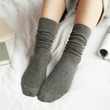 Load image into Gallery viewer, High School Girls High Socks Solid Colors Double Needles Knitting Cotton Long Socks for Women
