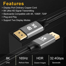 Load image into Gallery viewer, High Speed 32.4Gbps Slim And Flexible 1.4 8K 4K HDR 60Hz DisplayPort Cable Adapter For Video PC Laptop TV Monitor
