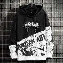 将图片加载到图库查看器，High Street Print Hoodie Men New Patchwork Hoodies Men's Hip Hop Hooded Sweatshirt Men's Sweatshirt Streetwear Loose Personality Letter Print Patchwork Hoodie
