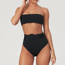 将图片加载到图库查看器，High Waist Bikini Black Swimwear Women Swimsuit High Leg Bikinis Set Women High Waist Bandeau Bikini Set Strapless 2 Piece Bathing Suit Swimsuits Tie Wrap Swimsuits Swimming for Bathing Suit Woman Swimsuits
