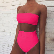 将图片加载到图库查看器，High Waist Bikini Black Swimwear Women Swimsuit High Leg Bikinis Set Women High Waist Bandeau Bikini Set Strapless 2 Piece Bathing Suit Swimsuits Tie Wrap Swimsuits Swimming for Bathing Suit Woman Swimsuits
