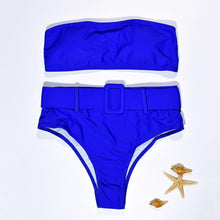 将图片加载到图库查看器，High Waist Bikini Black Swimwear Women Swimsuit High Leg Bikinis Set Women High Waist Bandeau Bikini Set Strapless 2 Piece Bathing Suit Swimsuits Tie Wrap Swimsuits Swimming for Bathing Suit Woman Swimsuits
