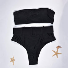 将图片加载到图库查看器，High Waist Bikini Black Swimwear Women Swimsuit High Leg Bikinis Set Women High Waist Bandeau Bikini Set Strapless 2 Piece Bathing Suit Swimsuits Tie Wrap Swimsuits Swimming for Bathing Suit Woman Swimsuits
